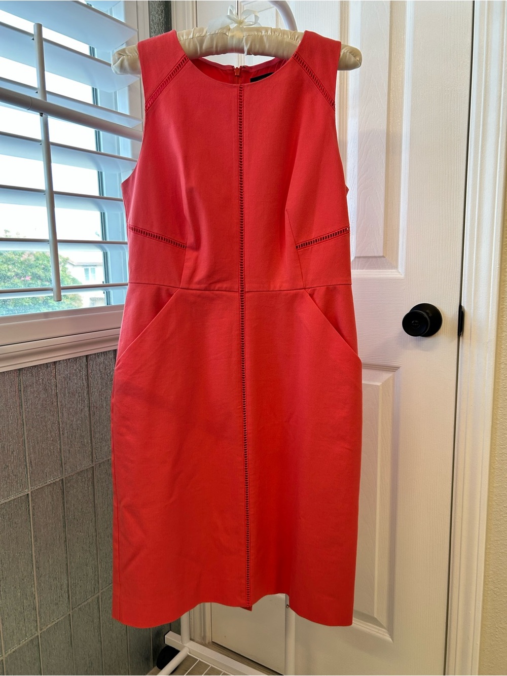 J. Crew Coral-Red Sleeveless Midi Sheath Dress